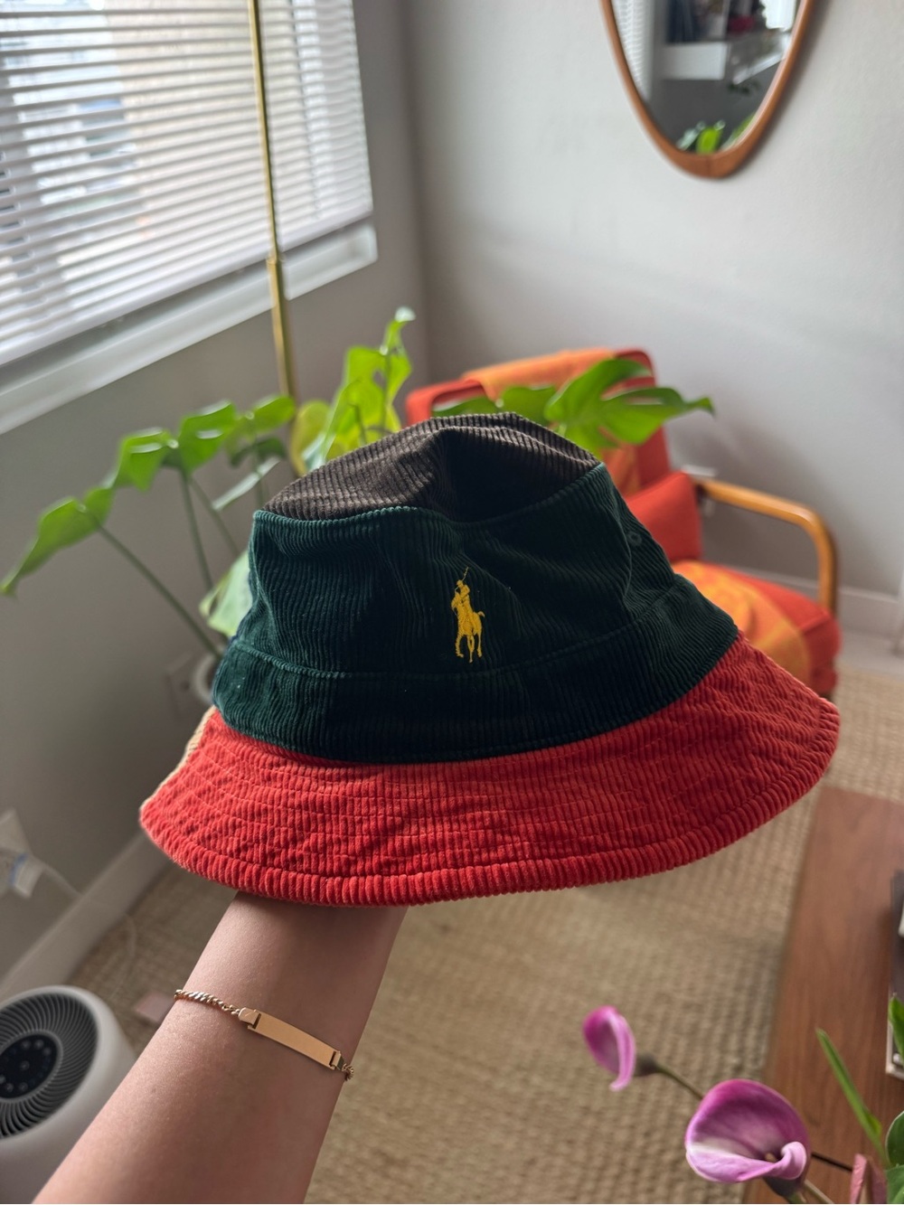 Polo by Ralph Lauren Tricolor Corduroy Bucket Hat - Black/Green/Red vintage
